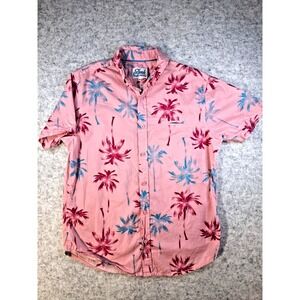 Fresh Prints Of Bel Air Men's L Pink Palm Tree Hawaiian Button Up Short Sleeve